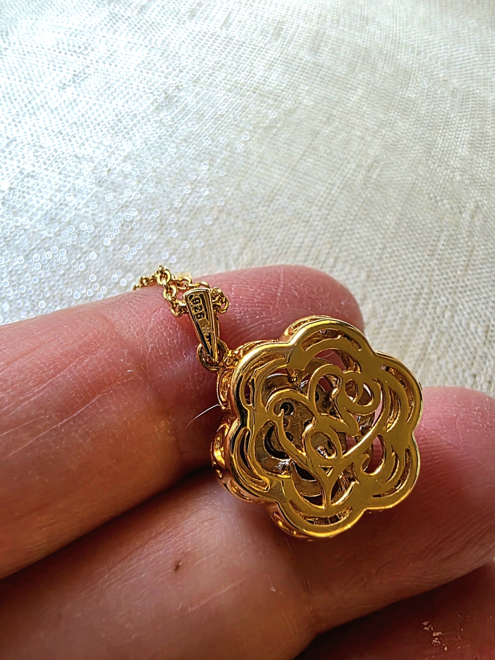 925 Sterling Silver Two-Tone Gold Plated 3D Tiered Camellia Flower Cluster Penda - Picture 8 of 11